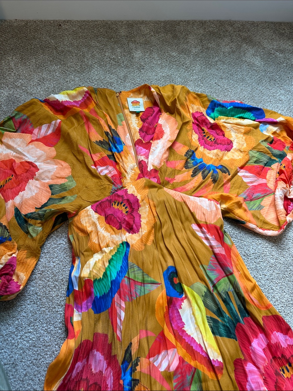 FARM Rio Floral Cashew V-Neck Long Sleeve Maxi Dress - Orange - Picture 5 of 6